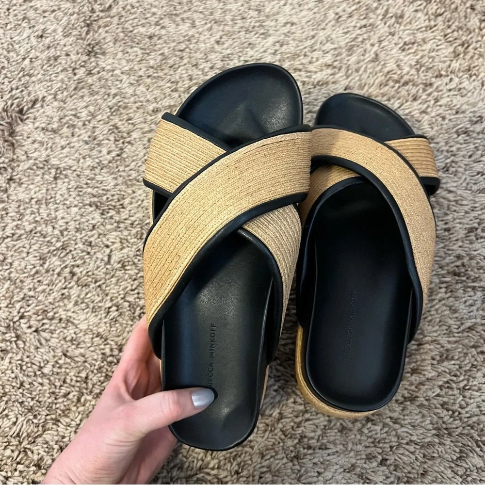 Rebecca Minkoff Black and Tan Platform Sandals